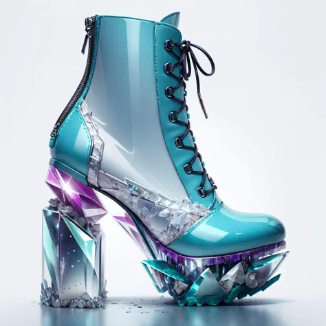 CrystallineAI : high heels, biker boots. product photo, design concept, intricate ; <lora:crystallineai_v10:0.74> ; teal!, white!, latex! ;