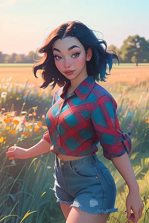 DEN_jess_taras,
walking through a tallgrass meadow wearing Jean shorts and plaid shirt, meadow, wild, overgrown, walking,,
detailed, skin pores, textured, high resolution, immaculate, 8k, raw, photorealistic, real, f1.4, bokeh, slr, <lora:epi_noiseoffset2:1> <lora:ClothingAdjuster3:-1.3>