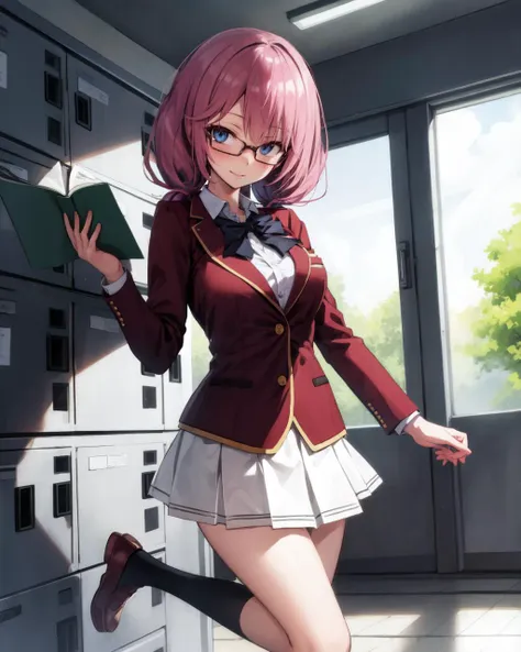 masterpiece, best quality, absurdres, 1girl, closed mouth, airi sakura <lora:airisakura-lyco-nochekaiser:0.8>, blue eyes, glasses, long hair, pink hair, (low twintails:1.5), BREAK glasses, advanced nurturing high school uniform, blazer, red blazer, bow, bowtie, collared shirt, jacket, long sleeves, pleated skirt, school uniform, shirt, shoes, skirt, white shirt, white skirt, white socks,
(looking at viewer), (tsurime) <lora:Tsurime:0.75>,, (nice hands, perfect hands), <lora:GoodHands-vanilla:1>, <lora:school_lockers_v0.5:0.7> lockers,
,
BREAK (Deep Depth Of Field), (perfect anatomy), cowbo
y, <lora:NoChichiBukuro:2> <lora:EraseGroinSkirt:1>, Volumetric Lighting