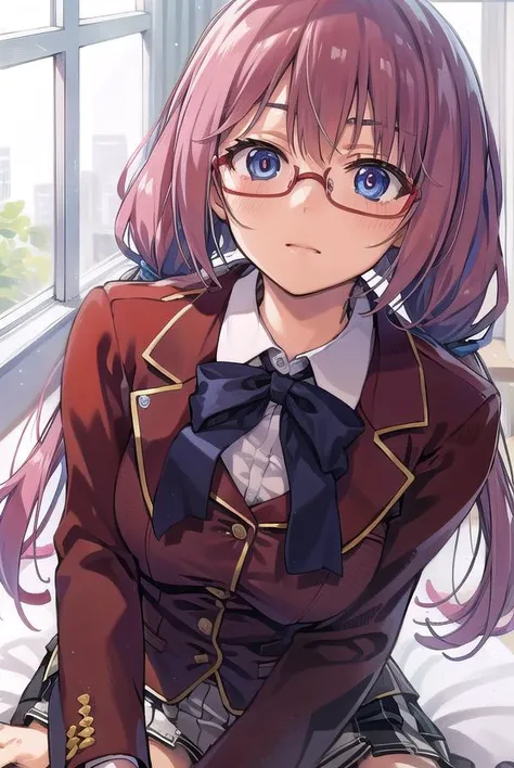 airisakura, <lyco:airisakura-lyco-nochekaiser:1>,
airi sakura, blue eyes, glasses, long hair, pink hair, (low twintails:1.5),
BREAK glasses, advanced nurturing high school uniform, blazer, red blazer, bow, bowtie, collared shirt, jacket, long sleeves, pleated skirt, school uniform, shirt, shoes, skirt, white shirt, white skirt, white socks,
BREAK looking at viewer, full body,
BREAK indoors, classroom,
BREAK <lyco:GoodHands-beta2:1>, (masterpiece:1.2), best quality, high resolution, unity 8k wallpaper, (illustration:0.8), (beautiful detailed eyes:1.6), extremely detailed face, perfect lighting, extremely detailed CG, (perfect hands, perfect anatomy),