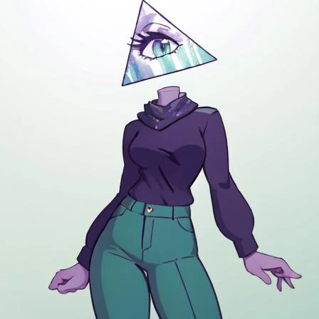 , masterpiece, Highest Quality, Highest Resolution, perfect background, perfect perspective, sharp image, perfect details, perfect lighting, perfect shadows, Perfect lighting, Best background, detailed character design,
Illuminaughtii, 1girl, colored skin, purple sweater, cyclops, turtleneck, pants, cleavage, happy, leaning forward, towards viewer, outdoors, tree, bushes, flowers, grass, sky