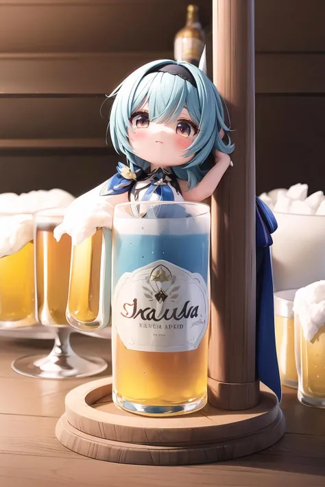 (masterpiece), best quality, high resolution , eula (genshin impact), hairband,blue hair,multicolored eyes,necktie,cape,vision, (tavern), beautiful detailed eyes, (drunk),blush, beer , full body, chibi,<lora:eula:0.8> ,<lora:add_detail:0.5> <lora:blindbox_chibi:1>,