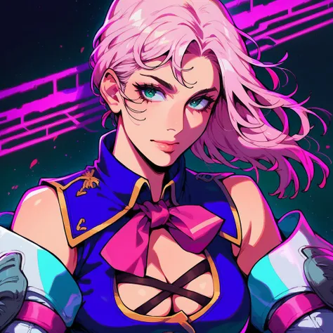 score_9, score_8_up, score_7_up, <lora:c4ss4ndr4:1> c4ss4ndr4,1girl,solo, upper body, cleavage, pink necktie,
<lora:RetroWave_PonyXL:1> retrowave