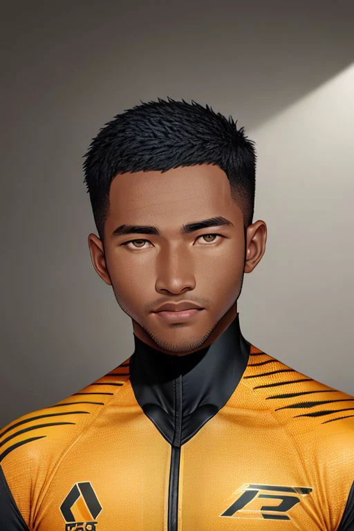 Face of syahnk, full body portrait, 8K UHD, Studio lighting, photoshoot , muscular ,, ( African male cyclist:1.3), high detailed face, outdoor photoshoot,oiled skin, glowing, high detailed face, high detailed skin,HD, RAW photo, subsurface scattering , shredded, (golden tanned skin), smirked face, open mouth,HDR, shadow,dark theme, Military haircut, buff,beefy, realistic I
