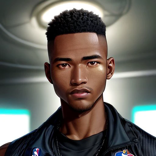 syahnk as NBA Player, 8K UHD, Studio lighting, full body photoshoot , muscular,( African male  :1.3), glowing, high detailed face, high detailed skin,HD, RAW photo, subsurface scattering, shredded, (dark tanned skin), scarred face, ,HDR, shadow, adventure theme, buzzcut, buff,beefy, realistic,( NBA player photoshoot:1.3), (retro, vintage)