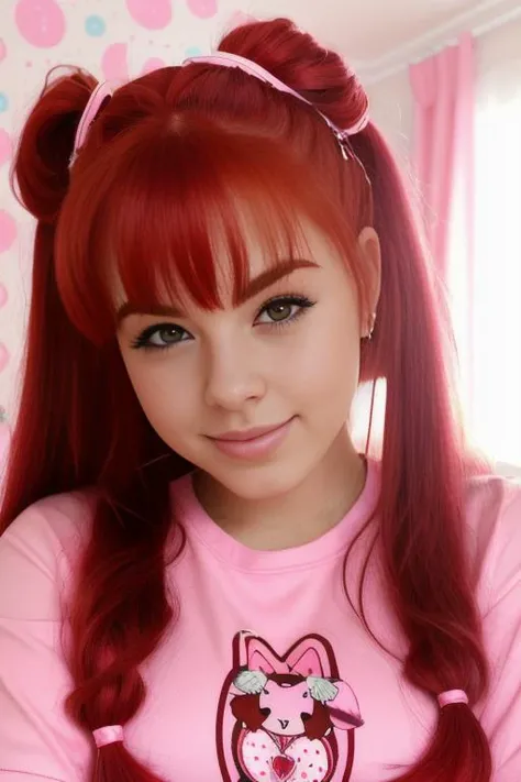 portrait photo of KariSweets, <lora:KariSweets:0.9>, beautiful woman ,red hair, twin tails, laying on a bed in a kids bedroom, pink pajamas, (best quality) (detailed) (8k) (HDR) (wallpaper) (cinematic lighting) (sharp focus) (intricate)
