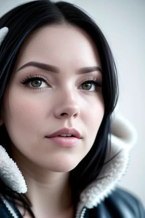 (close up on face:1.4) photo of (DEN_magnum_SG:0.80), (with extremely detailed skin and round eyes with extremely detailed pupils and irises), winter Paris, elegant, snowing, (fashionable fur coat), sunset <lora:speedy1p5:1>