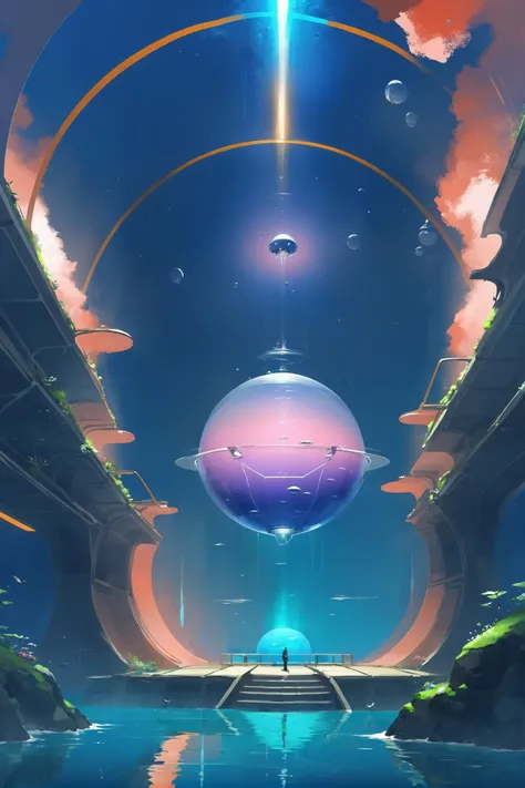 underwater,subterranean fantasy hamlet in a Deimos Orbit Viewpoint<lora:EnvyMysticNeonXL01:1>