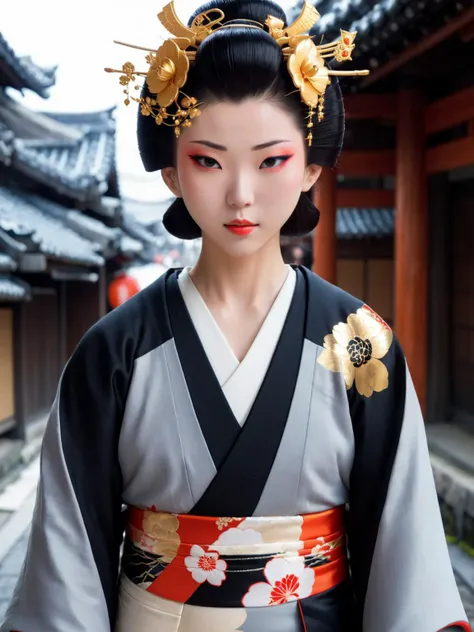 Instagram picture of Akemi,makeup,looking down,adorned in a grey furisode, empty street, Edo period, upper body, epic character composition,by ilya kuvshinov, manon bailly, (shot with a iphone) <lora:BlueEyeSamurai:0.7> <lora:xl_more_art-full_v1:0.5>