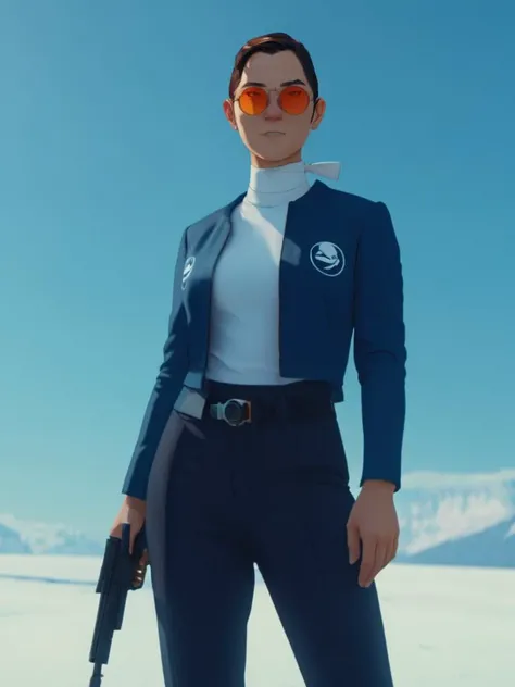 A stunning intricate full body shot of Mizu, man, (full body), epic character composition, sunglasses, smiling, by ilya kuvshinov, alessio albi, nina masic,sharp focus, holding gun, natural lighting, subsurface scattering, f2, 35mm, film grain <lora:BlueEyeSamurai:1>