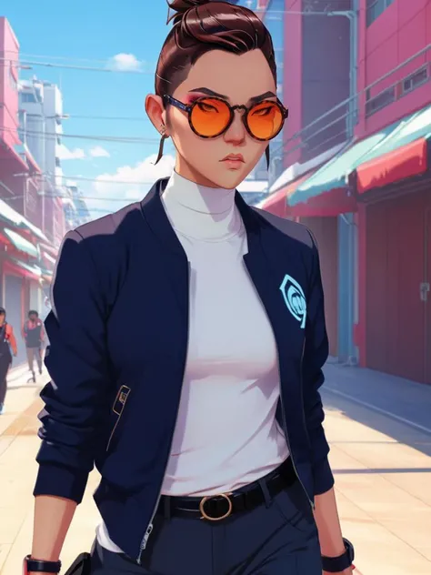 full color drawing of Mizu, sunglasses, fighting stance,in a Ganguro inspired modern outfit, empty pathway in a technologically advanced district, closeup, epic character composition,by ilya kuvshinov, manon bailly, drawing <lora:BlueEyeSamurai:1> <lora:xl_more_art-full_v1:0.8>