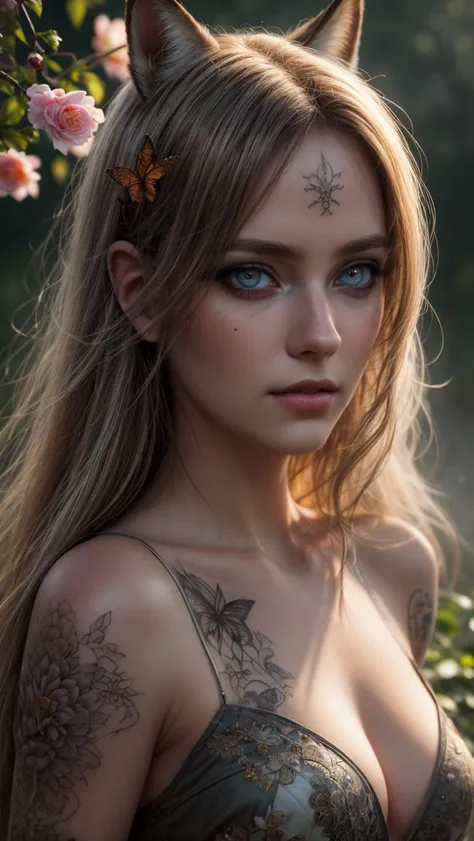 day, garden, river, waterfall, flowers, mist, butterflies, (detailed realistic background:1.33), ray tracing, BREAK
eye contact, (full shot, full body, full body view), BREAK
((with a fan in his hands)), 1girl, kitsune girl, golden bands, blushing, beautiful face, thick eyelashes, glowing white eyes, fox ears, fluffy fox tail, long flowy hair, cute smile, dark eyeshadow, (glowing shoulders tattoos, glowing tattoos:1.3), (hair over one eye:1.22), floral decoration in hair, blush, white floral kimono, small breasts, BREAK
<lora:more_details:0.7>
<lora:locon_perfecteyes_v1_from_v1_64_32:1>
<lora:epi_noiseoffset2:0.3>, ((masterpiece, best quality), ultra realistic 8k), UHD, HDR, high resolution, (cinematic look), cinematic lighting, soft cinematic light, cinematic bloom, soothing tones, insane details, abundant details, intricate details, hyperdetailed, photorealistic, realism pushed to extreme, incredibly lifelike, highest quality, detailed background, dramatic lighting, sharp focus, BREAK, ((intricate details)), hdr, ((intricate details, hyperdetailed)), extremely high-resolution details, BREAK, ((epic realistic)), (realism pushed to extreme), hyperrealistic art, photographic, dramatic, incredibly lifelike, BREAK
neutral colors, soothing tones, (hdr:1.4), (muted colors:1.4), (technicolor:0.9), (artstation:1.2), BREAK
detailed, extremely high-resolution details, intricate details, fine texture, BREAK