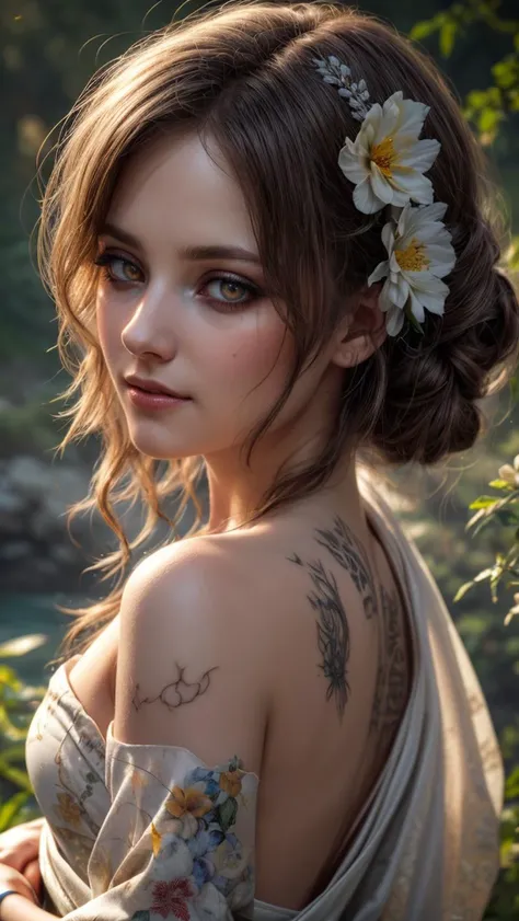 day, garden, river, waterfall, flowers, mist, butterflies, (detailed realistic background:1.33), ray tracing, BREAK
eye contact, looks at the viewer, (full shot:1.19), (full body:1.27), ((full body view)), BREAK
1girl, kitsune girl, golden bands, beautiful face, thick eyelashes, glowing white eyes, fox ears, fluffy fox tail, long flowy hair, cute smile, dark eyeshadow, (glowing shoulders tattoos:1.17), (glowing tattoos:1.3), (hair over one eye:1.22), floral decoration in hair, blush, (white floral kimono), small breasts, BREAK
<lora:more_details:0.7>
<lora:locon_perfecteyes_v1_from_v1_64_32:1>
<lora:epi_noiseoffset2:0.3>, ((masterpiece, best quality), ultra realistic 8k), UHD, HDR, high resolution, (cinematic look), cinematic lighting, soft cinematic light, cinematic bloom, soothing tones, insane details, abundant details, intricate details, hyperdetailed, photorealistic, realism pushed to extreme, incredibly lifelike, highest quality, detailed background, dramatic lighting, sharp focus, BREAK, ((epic realistic)), (realism pushed to extreme), hyperrealistic art, photographic, dramatic, incredibly lifelike, BREAK
neutral colors, soothing tones, (hdr:1.4), (muted colors:1.4), (technicolor:0.9), (artstation:1.2), BREAK
detailed, extremely high-resolution details, intricate details, fine texture, BREAK, ((intricate details)), hdr, ((intricate details, hyperdetailed)), extremely high-resolution details, BREAK