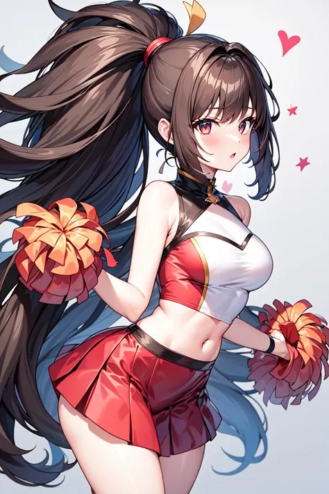 1girl, solo, ((mega ponytail)), (((big hair))), cheerleader, action shot, wide angle shot <lora:mega_ponytail-1.0r4:0.8>