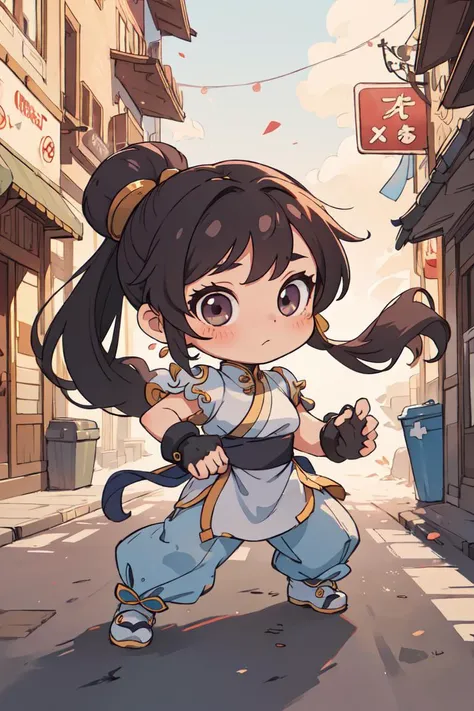(masterpiece),(best quality), 1girl,chibi, Chun-Li, full body,Street fighting. <lora:Guofeng_mengwan_v1:0.6>, <lora:shuV2:0.4>