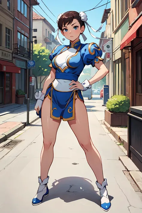 cinematic pose,masterpiece,best quality,Chun-Li,full body,Street,scenery,<lora:GoodHands-beta2:1>,