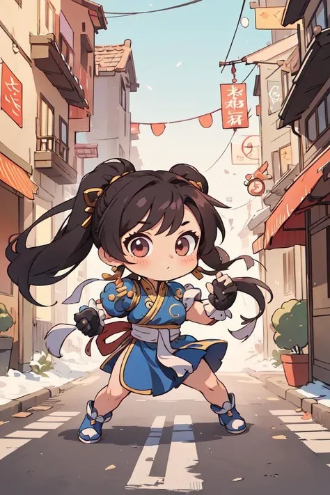 (masterpiece),(best quality), 1girl,chibi, Chun-Li, full body,Street fighting. <lora:Guofeng_mengwan_v1:0.6>, <lora:shuV2:0.4>,<lora:GoodHands-vanilla:1>,