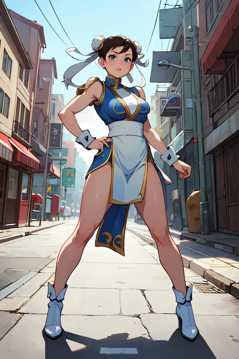 cinematic pose,masterpiece,best quality,Chun-Li,full body,Street,scenery,<lora:GoodHands-beta2:1>,