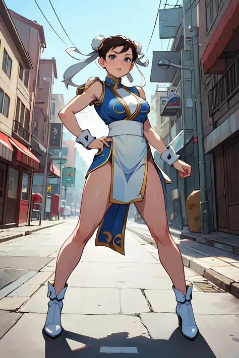 cinematic pose,masterpiece,best quality,Chun-Li,full body,Street,scenery,<lora:GoodHands-beta2:1>,