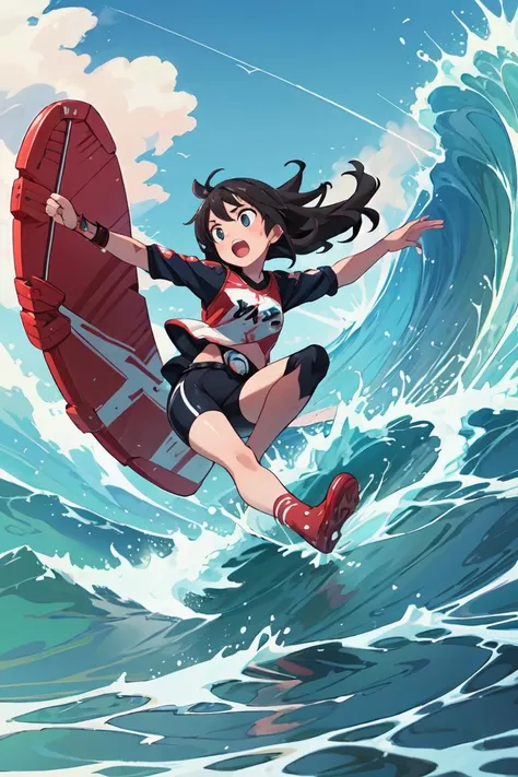 Draw an energetic maiden in the middle of the waves, using bright colors such as yellow, red or orange to highlight her vitality.
Drawing the body pose of a maiden, she can stand on a surfboard with her hands held high to show her enthusiasm and bravery.
Pay attention to drawing the girl a suitable outfit, such as a swimsuit or surf suit, to make her look more in line with the theme of surfing at the beach.
Draw the waves and use curves and wave shapes to create a sense of movement and speed in surfing.
Add details to the picture, such as seagulls, splashes of waves, sunlight projection, etc., to add layering and realism to the overall sense of realism.
Finally, the picture is carefully examined, retouching the necessary details to make the painting more refined and vivid.