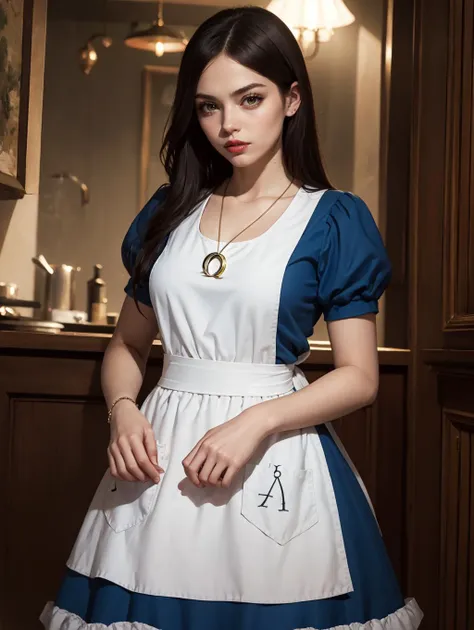 <lora:GoodHands-beta2:0.8>
 <lora:americanmcgee_alice-12:0.8> mcgeealice, dress, apron, striped pantyhose, jewelry, necklace, masterpiece, 4k, high quality, highres, absurdres,