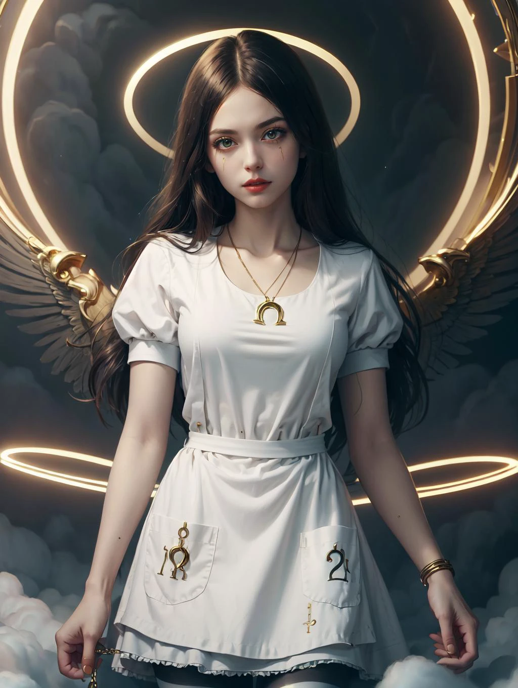 <lora:GoodHands-beta2:0.8>
<lora:americanmcgee_alice-12:0.8> mcgeealice, dress, apron, striped pantyhose, jewelry, necklace
<lora:BlessedTech-20:1> blessedtech, blessed, aura, masterpiece, 4k, high quality, highres, absurdres,