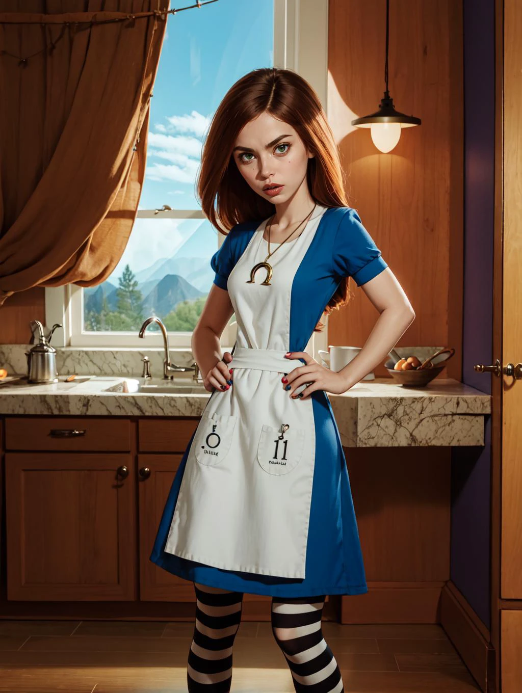 <lora:GoodHands-beta2:0.8>
<lora:americanmcgee_alice-12:0.8> mcgeealice, dress, apron, striped pantyhose, jewelry, necklace <lora:kim_possible_offset:0.8> kim possible, masterpiece, 4k, high quality, highres, absurdres,