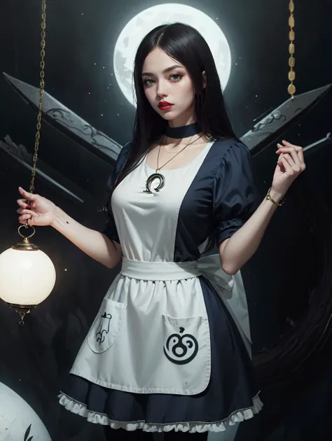 <lora:GoodHands-beta2:0.8>
 <lora:americanmcgee_alice-12:0.8> mcgeealice, dress, apron, striped pantyhose, jewelry, necklace <lora:YinYangTech-20:1> yinyangtech, masterpiece, 4k, high quality, highres, absurdres,