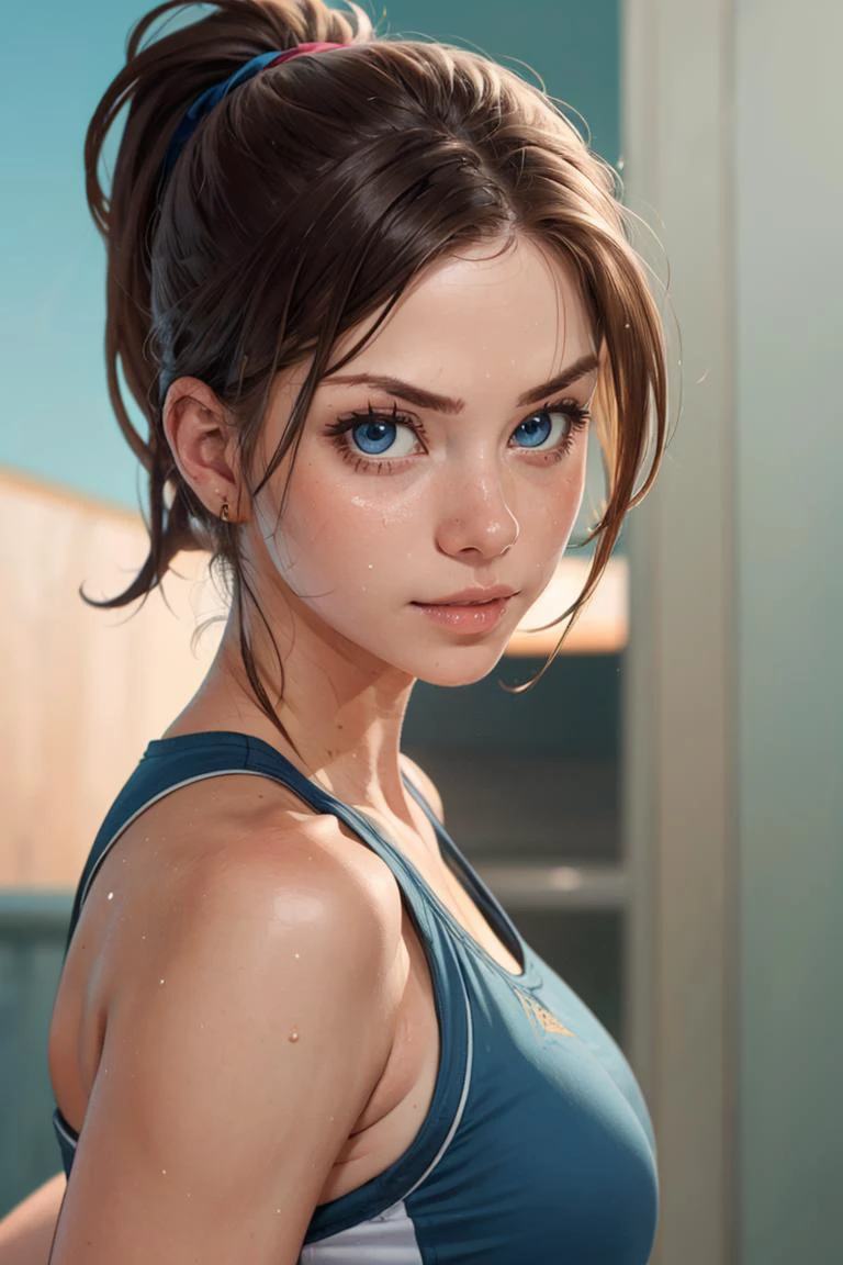 facial focus, looking at viewer, (portrait, close up: 1.2), photoshoot, parted lips,
anitac,1girl, long brunette hair, ponytail, blue eyes, medium breasts, sweaty, running sweat, yoga clothes
glistening skin, detailed, hires, skin detail, subsurface scattering, realistic, picturesque, blurred background,
<lora:anita_c_v7-04:0.8>