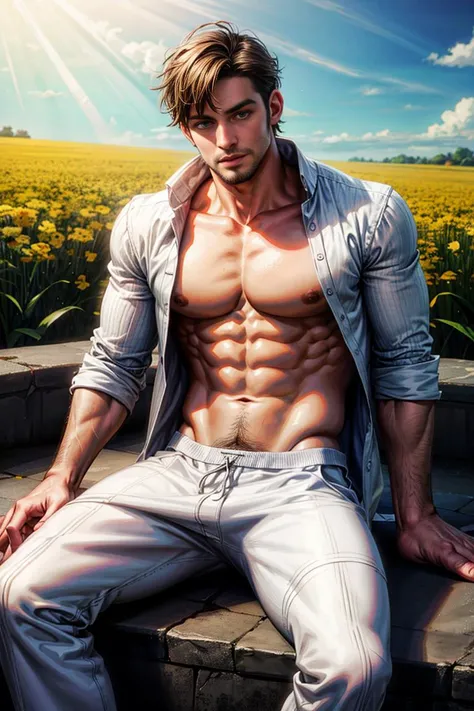 absurdres, intricate details, masterpiece, best quality, high resolution, 8k, RAW photo, 1Man, ((male model )) heaty skin, masterpiece, best quality, most handsome man in the world, by Shen Quan, prefect body, beautiful male model, an attractive man 18-24 years old aesthetic, at spring flower booming, green fields, spring, plains, trees, flower, blue sky, ruggedly handsome young man wearing a white pajamas, white jockstrap ,white cloth, shirtless Jacket over shoulder, (Male Focus), ((smooth body)), super cute, dynamic pose, cool and seductive, dramatic lighting, full body shot, youthful face, full body, body without hair, pubic hairs, thin and tall, fit body, dominant, Caucasian or white skin, youthful face, firm body, high definition, natural flesh tones, soft light, highly detailed, looking at viewer, photography, detailed skin, real person, realistic, photo-realistic, insanely detailed, face detail, hype maximalist, hype hyperrealism, cinematic, telephoto, lighting intricate details, highly detailed, highly detailed, digital painting, artstation, concept art, smooth, sharp focus, illustration, Unreal Engine 5, 8K, art by Ross Tran and greg rutkowski and alphonse Mucha, UHD, 8k, show only male.8k uhd, dslr, dim lighting, high quality, film grain, Fujifilm XT3, male only fan,2 mans, pair model.
<lora:add_detail:1.2>, <lyco:GoodHands-beta2:1.0>