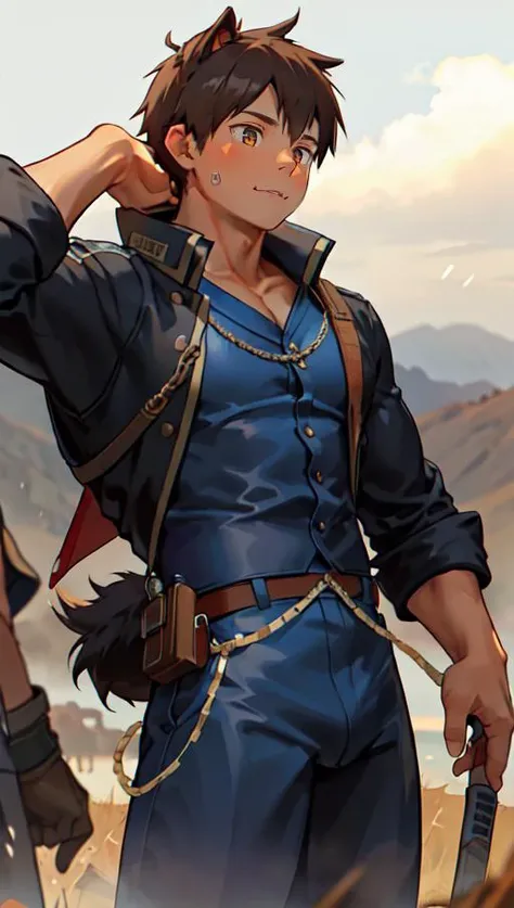 masterpiece, best quality,muscular male wolf anthro,furry,kemono,black fur,military uniform,detailed fluffy fur, solo, Ruan Jia, Pino Daeni, detailed background,