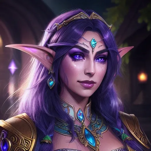 <lora:TyrandeWhisperwind-000012:0.6> a portrait photograph of a purple skinned night elf tyrande whisperwind, photorealistic, beautiful face, high quality, 4k, hdr