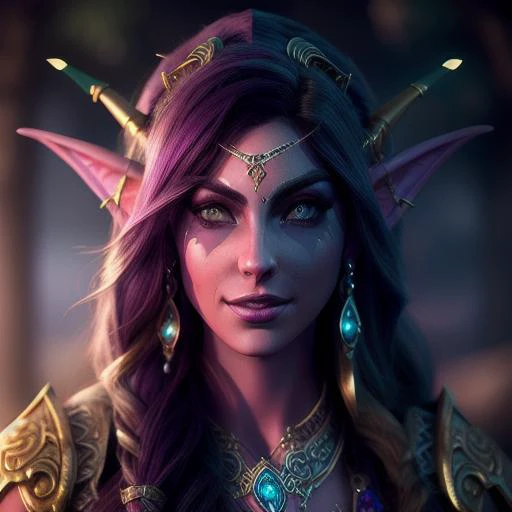 <lora:TyrandeWhisperwind-000012:0.6> a portrait photograph of a purple skinned night elf tyrande whisperwind, photorealistic, beautiful face, high quality, 4k, hdr