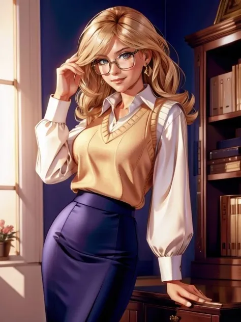 4k, UHD, photorealistic, extremely detailed,
Megan_Kraft, glasses, sweater vest, pencil skirt, and mary jane pumps , shopping,