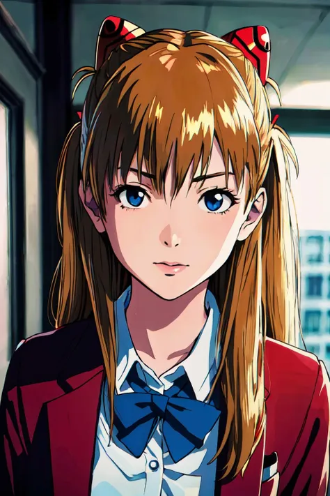 Anime girl with long hair and red jacket looking at camera - SeaArt AI