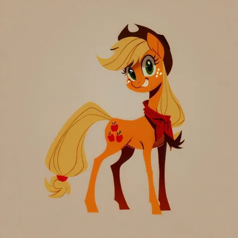 score_9, score_8_up, score_7_up, score_6_up, score_5_up, score_4_up, no lineart, flat color, retro artstyle, BREAK applejack, mare, earth pony, smiling, looking at you, apple background