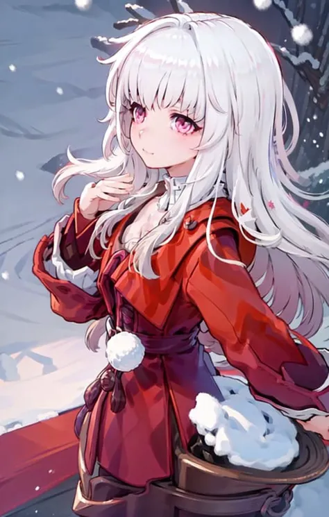 (best quality:1.3),(masterpiece:1.3),(illustration:1.3),(ultra-detailed:1.3),(imid shot:0.9),
1girl,solo,very young,upper body,short neck,small breasts,
from side,from below,close-up,
pink eyes,jewel-like eyes,extremely detailed eyes,extremely detailed face,(seductive smile:0.8),(open mouth:0.3),
snowflakes, snow, forest, wooden floor,