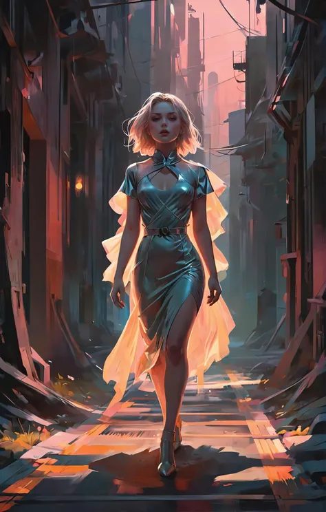 Atompunk aesthetics, she walks the path of least resistance, magical energy swirls, god rays, pastel colors, stunning background. dark and moody, a mesmerizing blend of light and shadow. masterpiece, absurdres, intricate details <lora:envyStarlightGolden_v10:0.85>