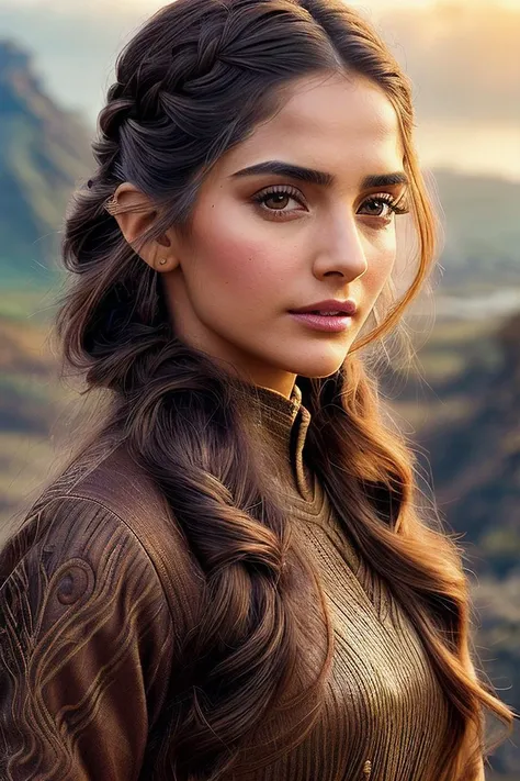 beautiful woman (Son4mK4p00r:.99), beautiful hair, (( Loose copper curls with side braid hairstyle :1.2)) ((portrait)), (closeup:1.2), ((from the waist up)), (( middle earth, A volcanic wasteland, with rivers of fire flowing into a molten sea, Tolkien :1.2)) , natural skin texture, ((long sleeve top:1.4)), 24mm, 4k textures, soft cinematic light, adobe lightroom, photolab, hdr, intricate, elegant, highly detailed, sharp focus, ((((cinematic look)))), soothing tones, insane details, intricate details, hyperdetailed, low contrast, soft cinematic light, exposure blend, hdr, faded, now, ("I've got a bad feeling about this.":1.1)