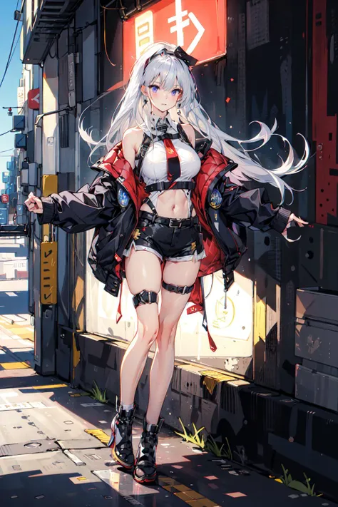 (masterpiece:1.2), best quality,PIXIV,
 cool girl,enterprise \(azur lane\),  , white hair,purple eyes,full body,united states navy, 
street,(big breast),short shorts, 
<lora:cool girl_20230913102000:0.7:1,1,1,1,1,1,1,1,1,1,1,1,1,1,1,0,0>  <lora:Enterprise:0.8:CHARACTER>