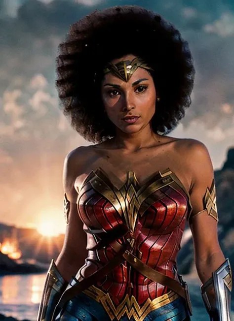 ((masterpiece)), best quality, photoshoot, luminescent, bright colors, illusion, atmospheric scene, (pg1), headshot, woman, solo, ((woman with afro in wonder woman costume)), (hyperrealism:1.2), (8K UHD:1.2), (photorealistic:1.2), shot with Canon EOS 5D Mark IV <lora:PamGrier-10:1> professional, moody cinematic lighting, masterpiece, realistic, roughness, ultra realistic, masterpiece, realistic, roughness, ultra realistic, photographed on a Canon EOS R5, 50mm lens, muted colors, F/2.8, HDR, 8k resolution, highres, high detail, sharp focus, smooth, roughness, real life, photorealism, photography, 8k uhd,