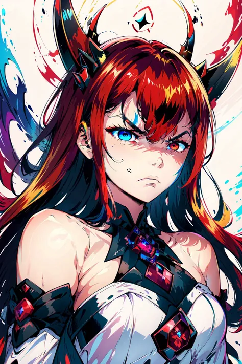 best quality, intricate details,
1girl, <lora:Irys768-000012:0.8> Irys \(hololive\), white dress, detached sleeves, (dichromia red and blue eyes), (long red hair:1.2), heterochromia, multicolored eyes, horns, halo,
<lora:LookingDisgusted_V1:0.8> ((looking disgusted)), very angry, disappointed,