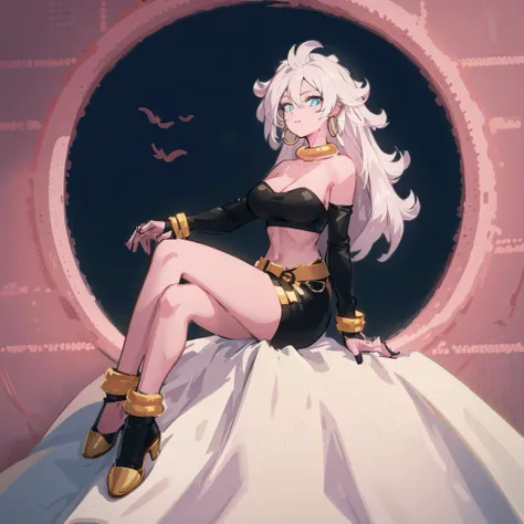 ((masterpiece: 1.2)),ultra-detailed, ultra high res, high quality, 4K, solo, 1girl,extreamly delicate and beautiful,illustration,masterpiece,(illustration),(highres),,fullbody,pink skin,hoop earrings,yellow choker,belt,sitting,long hair