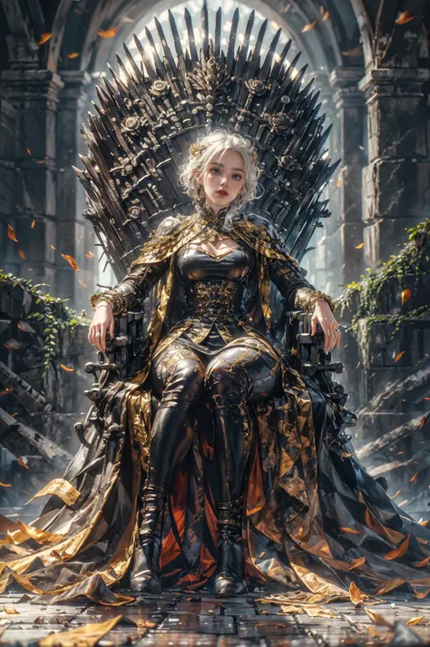 (8k, RAW photo, highly detailed,masterpiece, highest quality),rich colors,high contrast,film still,full shot body photo of the most beautiful artwork in the world,cinematic light,fantasy,white hair,(detailed face),(1girl:1.1),huge skirt,black dress,everywhere black roses,black rose,flowers,black flowers,the black cloud,exterior,depth of field,top view angle,xuer Iron Throne,<lora:xuer Iron Throne_20240404221043:0.6>,<lora:perfect hands:1>,perfect hand,absurdres,