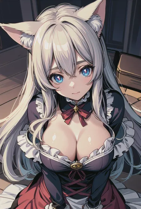 masterpiece, best quality, ultra-detailed, illustration,(1girl),beautiful detailed eyes, looking at viewer, close up, (breast focus), shy, cat ears, magical girl