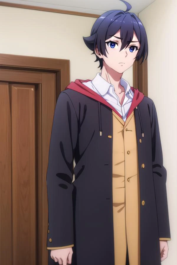 seiichihiiragi, <lora:seiichi hiiragi s2-lora-nochekaiser:1>,
seiichi hiiragi, black hair, hair between eyes, ahoge, male focus, (black eyes:1.5),
BREAK school uniform, hood, robe, shirt, white shirt, collared shirt,
BREAK indoors, classroom,
BREAK looking at viewer, (cowboy shot:1.5),
BREAK <lyco:GoodHands-beta2:1>, (masterpiece:1.2), best quality, high resolution, unity 8k wallpaper, (illustration:0.8), (beautiful detailed eyes:1.6), extremely detailed face, perfect lighting, extremely detailed CG, (perfect hands, perfect anatomy),