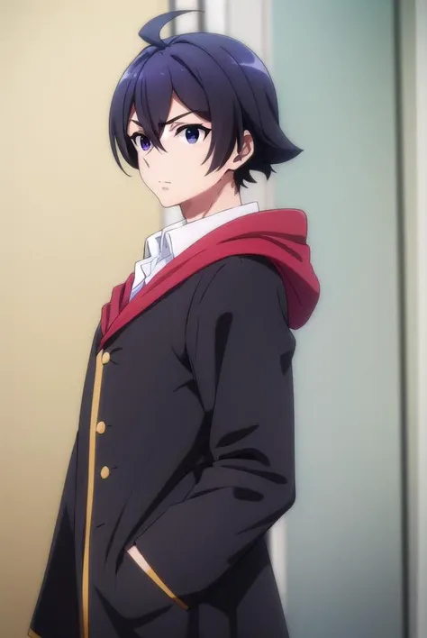 seiichihiiragi, <lora:seiichi hiiragi s2-lora-nochekaiser:1>,
seiichi hiiragi, black hair, hair between eyes, ahoge, male focus, (black eyes:1.5),
BREAK school uniform, hood, robe, shirt, white shirt, collared shirt,
BREAK indoors, classroom,
BREAK looking at viewer, (cowboy shot:1.5),
BREAK <lyco:GoodHands-beta2:1>, (masterpiece:1.2), best quality, high resolution, unity 8k wallpaper, (illustration:0.8), (beautiful detailed eyes:1.6), extremely detailed face, perfect lighting, extremely detailed CG, (perfect hands, perfect anatomy),