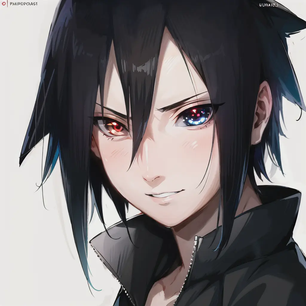 masterpiece, best quality, ultra-detailed, illustration, portrait, sasuke uchiha a close up of a person with a black hair and sharicursed eyes and a black jacket on