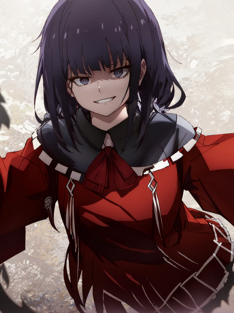 1girl, solo focus, angry, wide-eyed, <lora:gundouMisuzuTomoChanIs_v05:1> evil grin, evil smile, <lora:John_Kafka_hard:0.55>