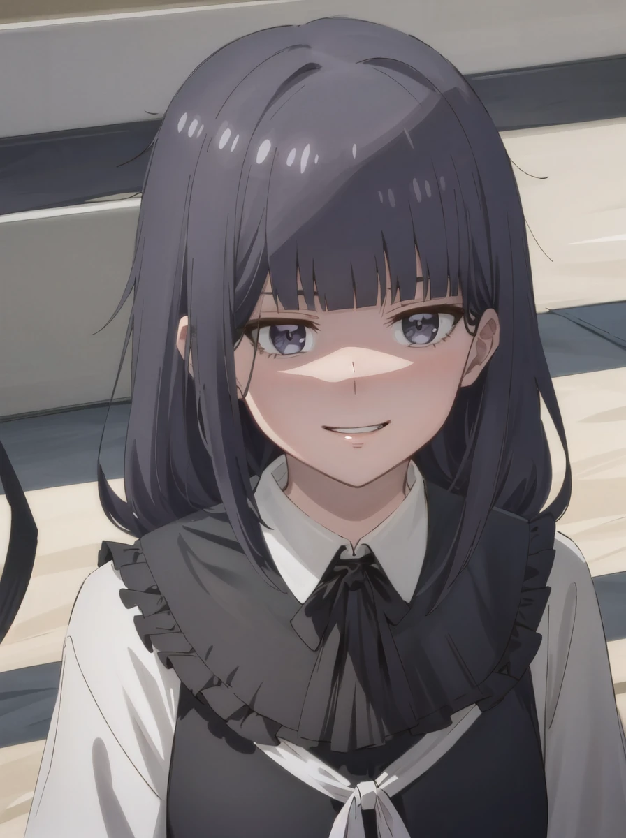 1girl, solo focus, angry, wide-eyed, <lora:gundouMisuzuTomoChanIs_v05:1> evil grin, evil smile,